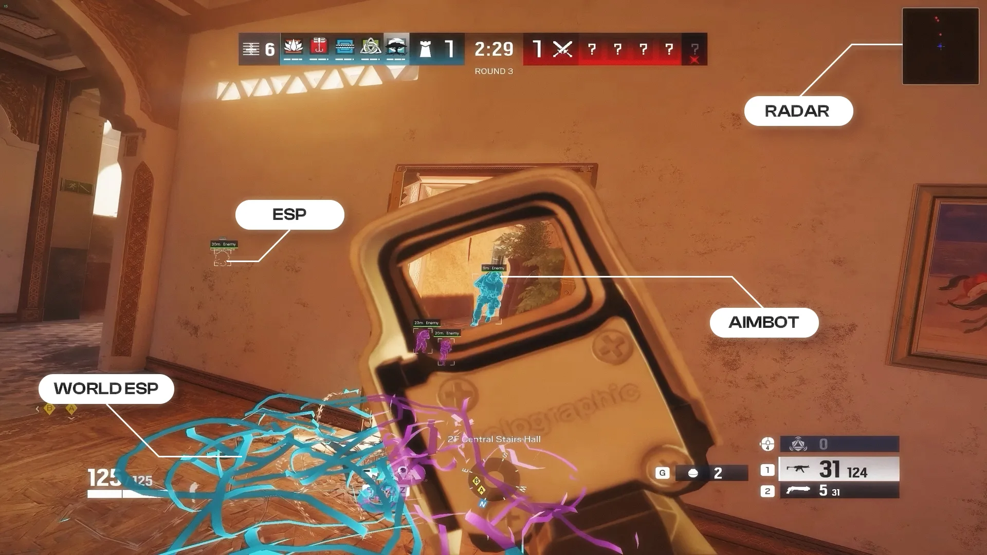 Arctic Cheats in action — Rainbow Six Siege with aimbot, ESP and radar