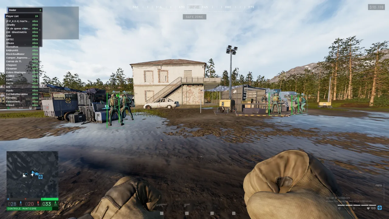 Frost ESP marking four Wardogs players outside a building, from the Arctic Cheats Wardogs cheat
