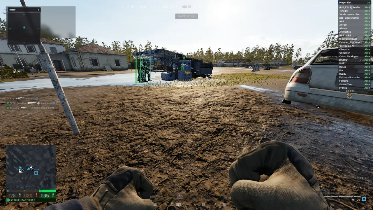 Frost skeleton ESP and radar across a Wardogs trader camp, from the Arctic Cheats Wardogs cheat