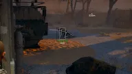 Skeleton ESP and aim line tracking a crawling enemy at 13m in a dusty scrapyard — Frost LITE Arc Raiders cheat