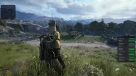 Player ESP with names, platforms and distances over a valley road with loot and container labels — Frost Arc Raiders cheat