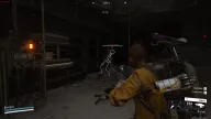 White skeleton ESP with health bar tracking an enemy at 7m inside a dark bunker — Hydra Arc Raiders cheat