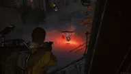 Enemy outlined by white skeleton ESP with health bar and 15m tag in red-lit night street — Hydra Arc Raiders cheat