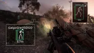 Skeleton ESP boxes with player names and distances marking enemies across scrubby desert hills at dusk — Frost Battlefield 6 cheat