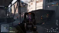 Magenta skeleton ESP on enemies through cover inside an aimbot FOV circle on a city street — Hydra Battlefield 6 cheat
