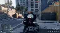 Magenta skeleton ESP and wide aimbot FOV circle on a target down a city street — Hydra Battlefield 6 cheat