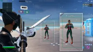 Skeleton ESP box marks a visible opponent with name, weapon and distance on an arena platform — Frost Fortnite cheat