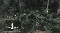 White NPC ESP highlighting grunts with distance labels through dense forest inside an FOV circle — Hydra Hunt Showdown cheat