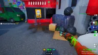 Green skeleton ESP exposing a hidden player behind trash bags at 4m in an alley — Krush Meccha Chameleon cheat
