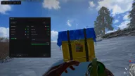 In-game cheat menu with vehicle, airdrop and loot ESP toggles beside labeled airdrop crate contents — Arcane Pro PUBG cheat