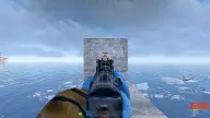 Skeleton ESP box with name and distance exposing a player hidden behind a stone wall — Hydra Rust cheat