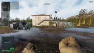 Four players outlined by skeleton ESP boxes with names and distances outside a two-storey building with radar and player list cheat for Frost LITE Wardogs